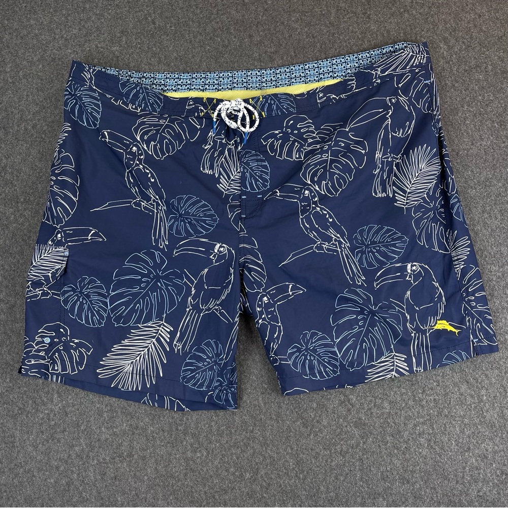 Tommy Bahama Swim Trunks Mens 3XLB Blue Hawaiian Floral Beach Toucan